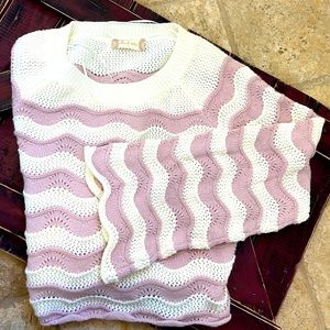Altar’s State scalloped lavender and white sweater. Super soft. Sz S